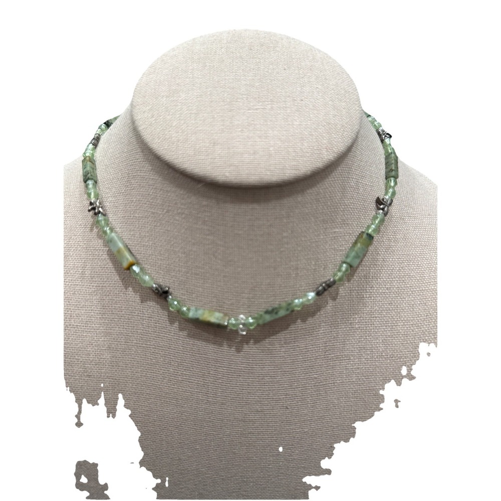 Green Aventurine Crystal Like Faceted‎ Triple Strand Gemstone Necklace 14" N1-14